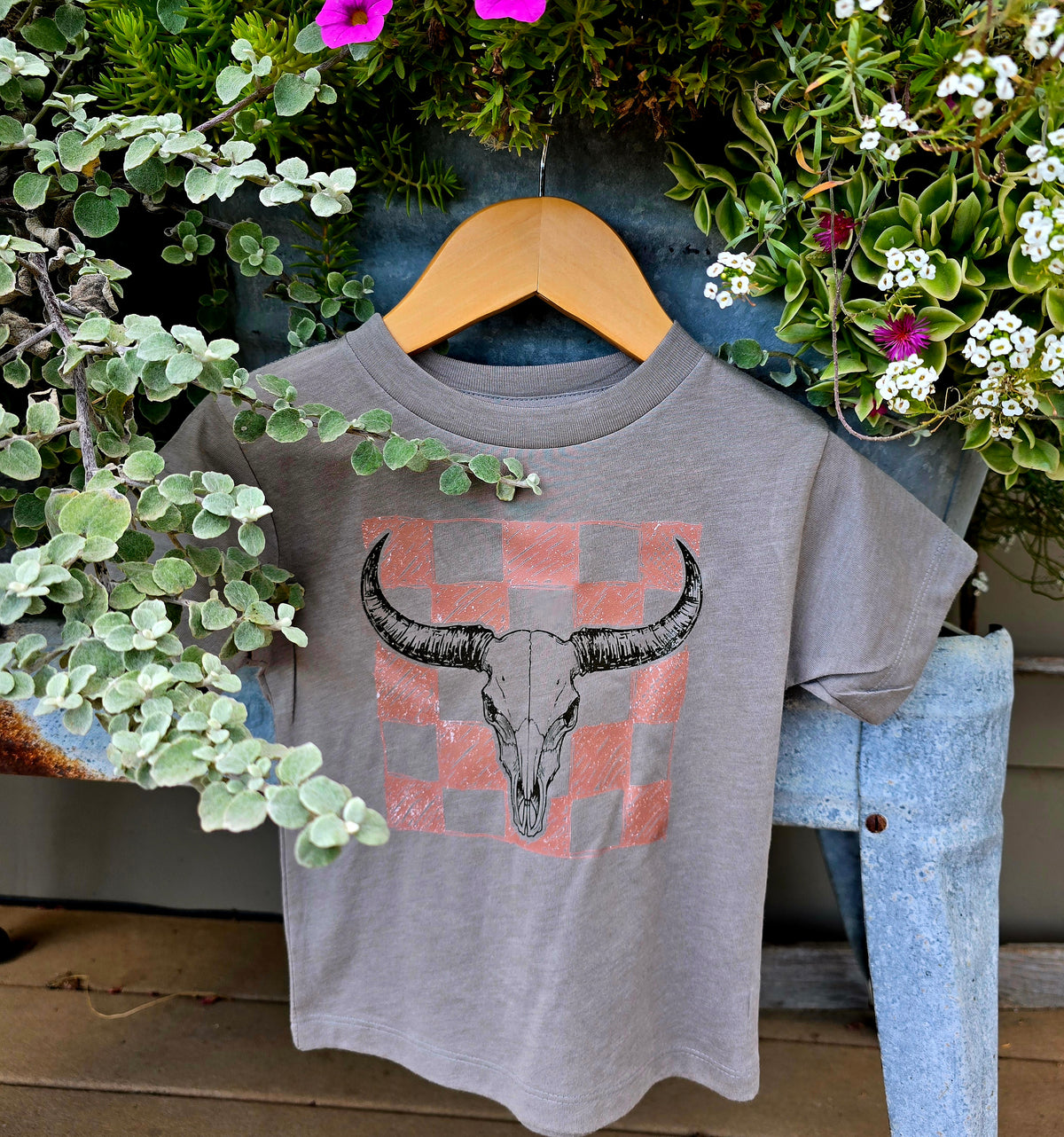 Checkered Longhorn Tee